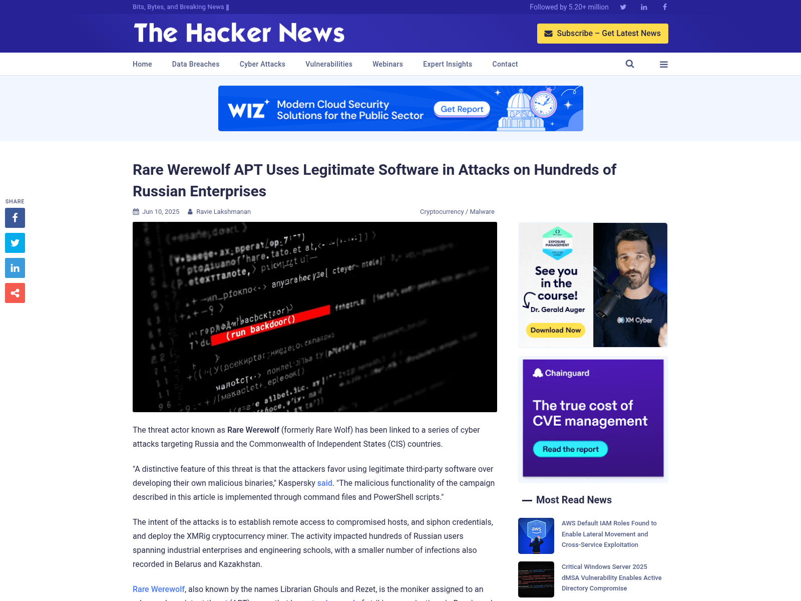 Rare Werewolf APT Uses Legitimate Software in Attacks on Hundreds of Russian Enterprises