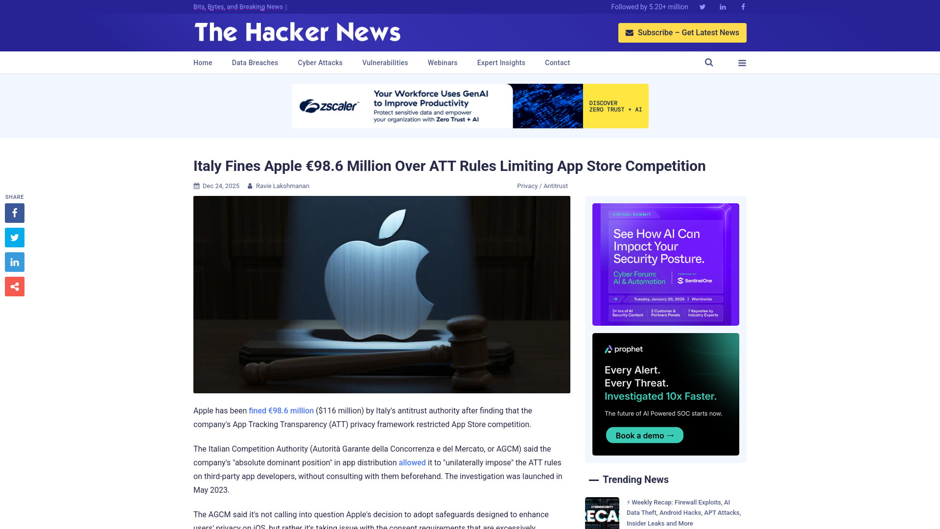 Italy Fines Apple €98.6 Million Over ATT Rules Limiting App Store Competition