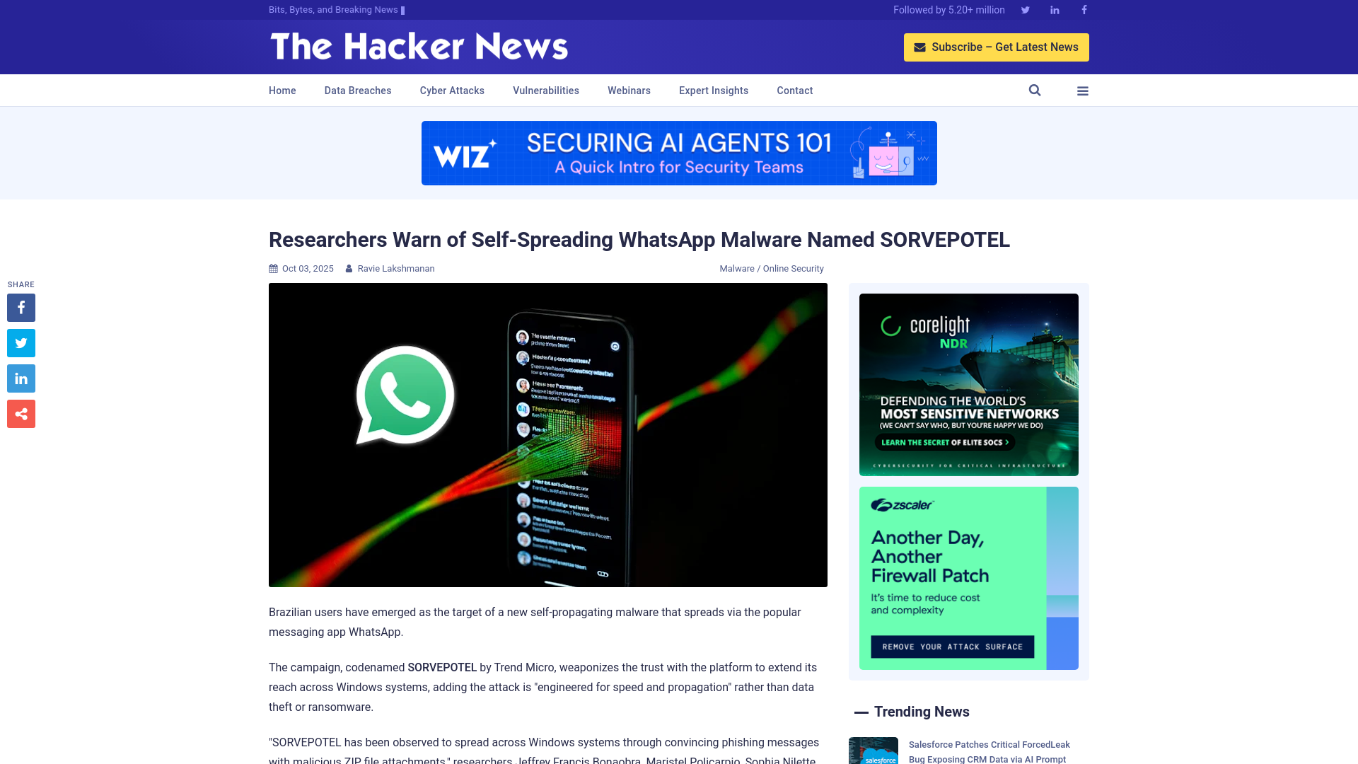 Researchers Warn of Self-Spreading WhatsApp Malware Named SORVEPOTEL