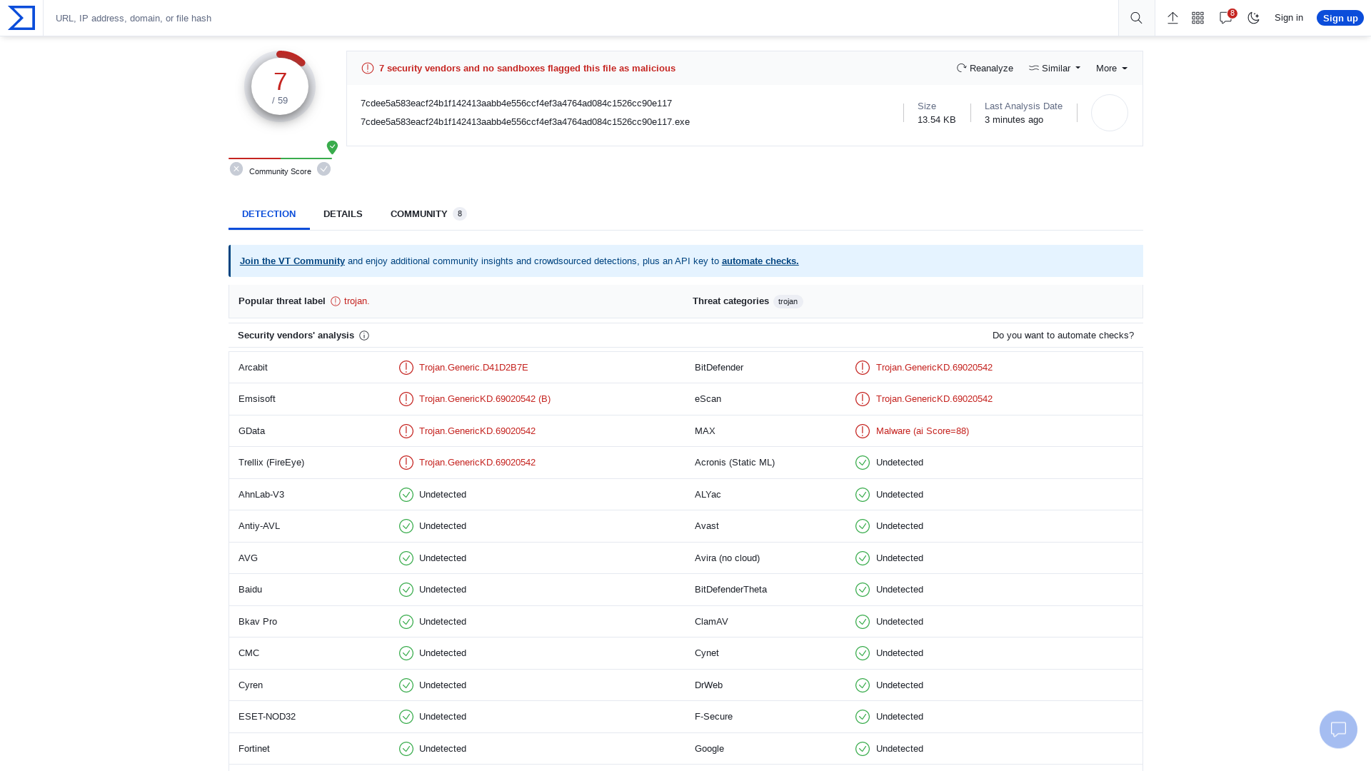 VirusTotal - File - 7cdee5a583eacf24b1f142413aabb4e556ccf4ef3a4764ad084c1526cc90e117