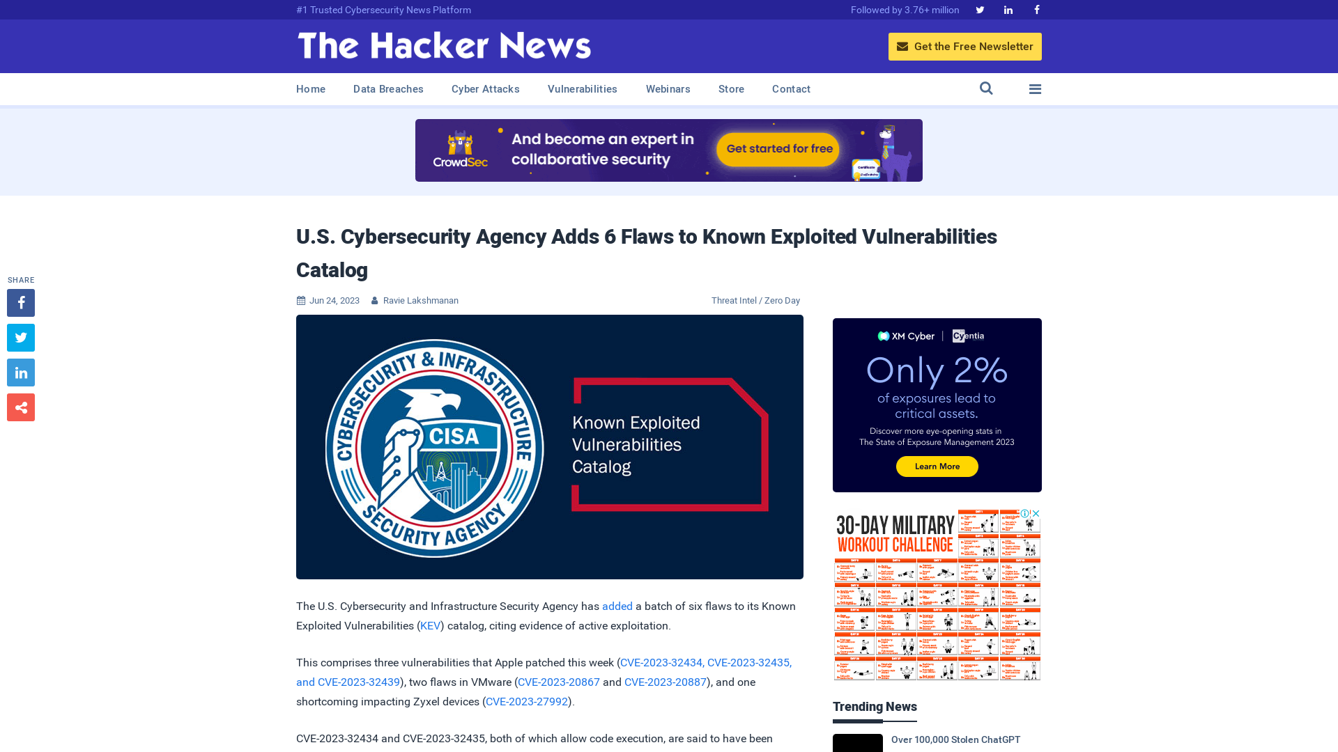 U.S. Cybersecurity Agency Adds 6 Flaws to Known Exploited Vulnerabilities Catalog