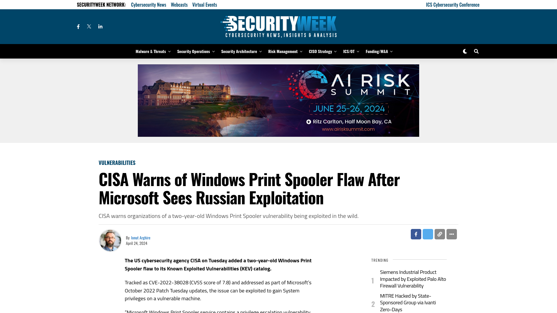 CISA Warns of Windows Print Spooler Flaw After Microsoft Sees Russian Exploitation - SecurityWeek