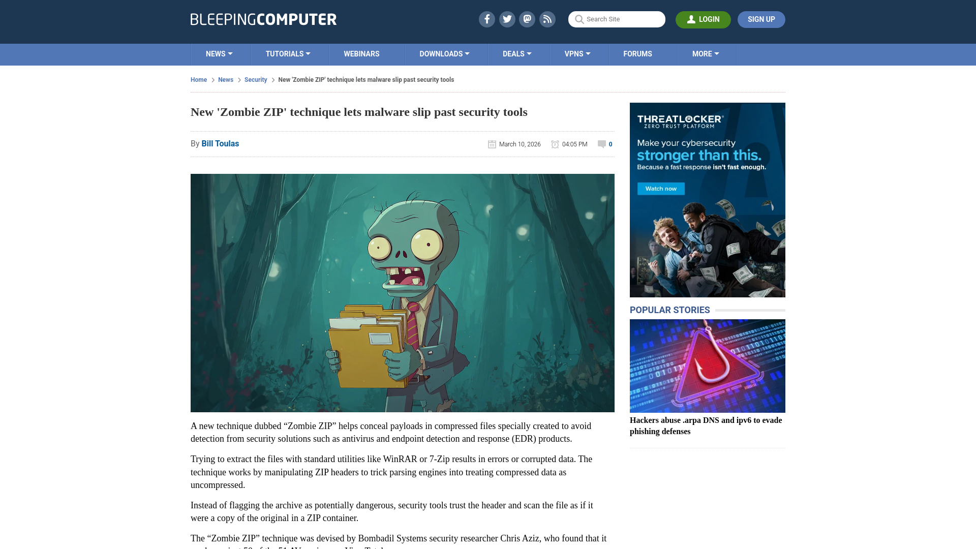 New 'Zombie ZIP' technique lets malware slip past security tools