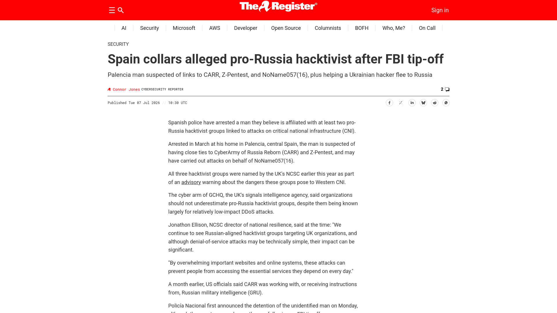 Alleged pro-Russia hacktivist arrested in Palencia