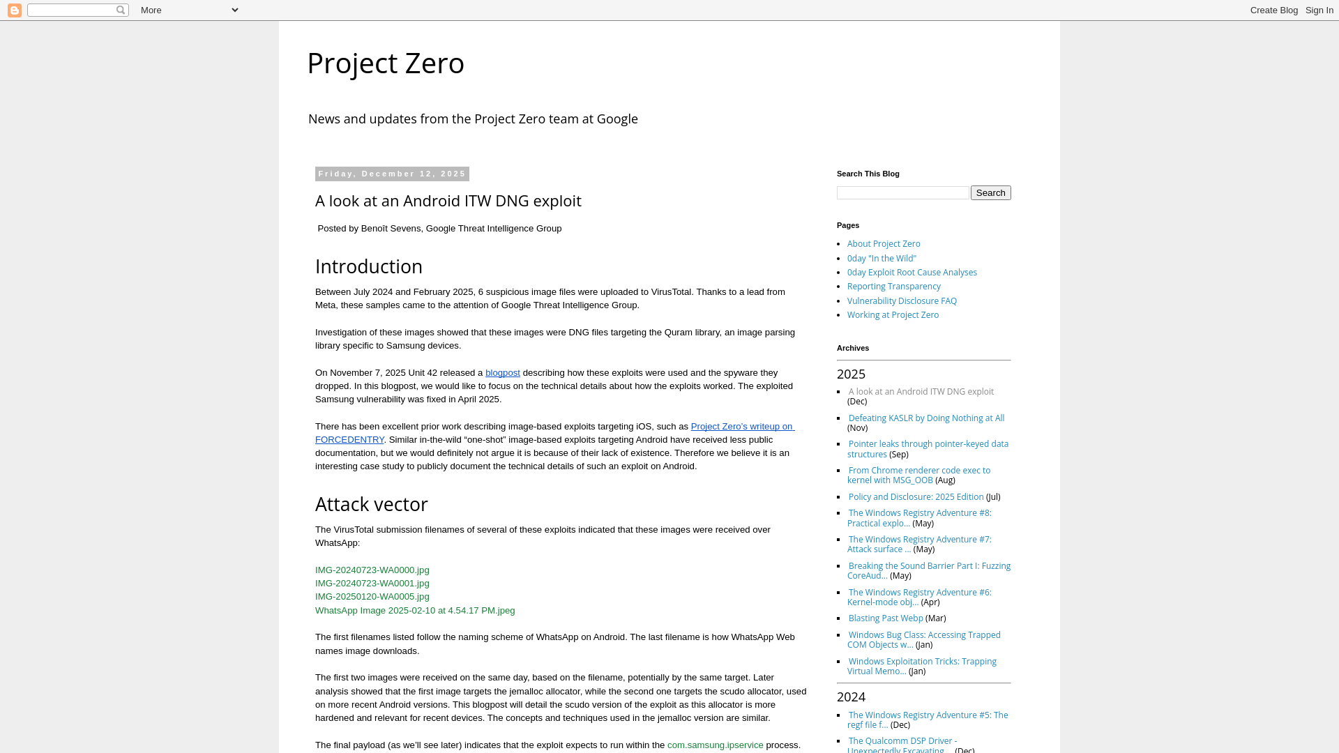 Project Zero: A look at an Android ITW DNG exploit