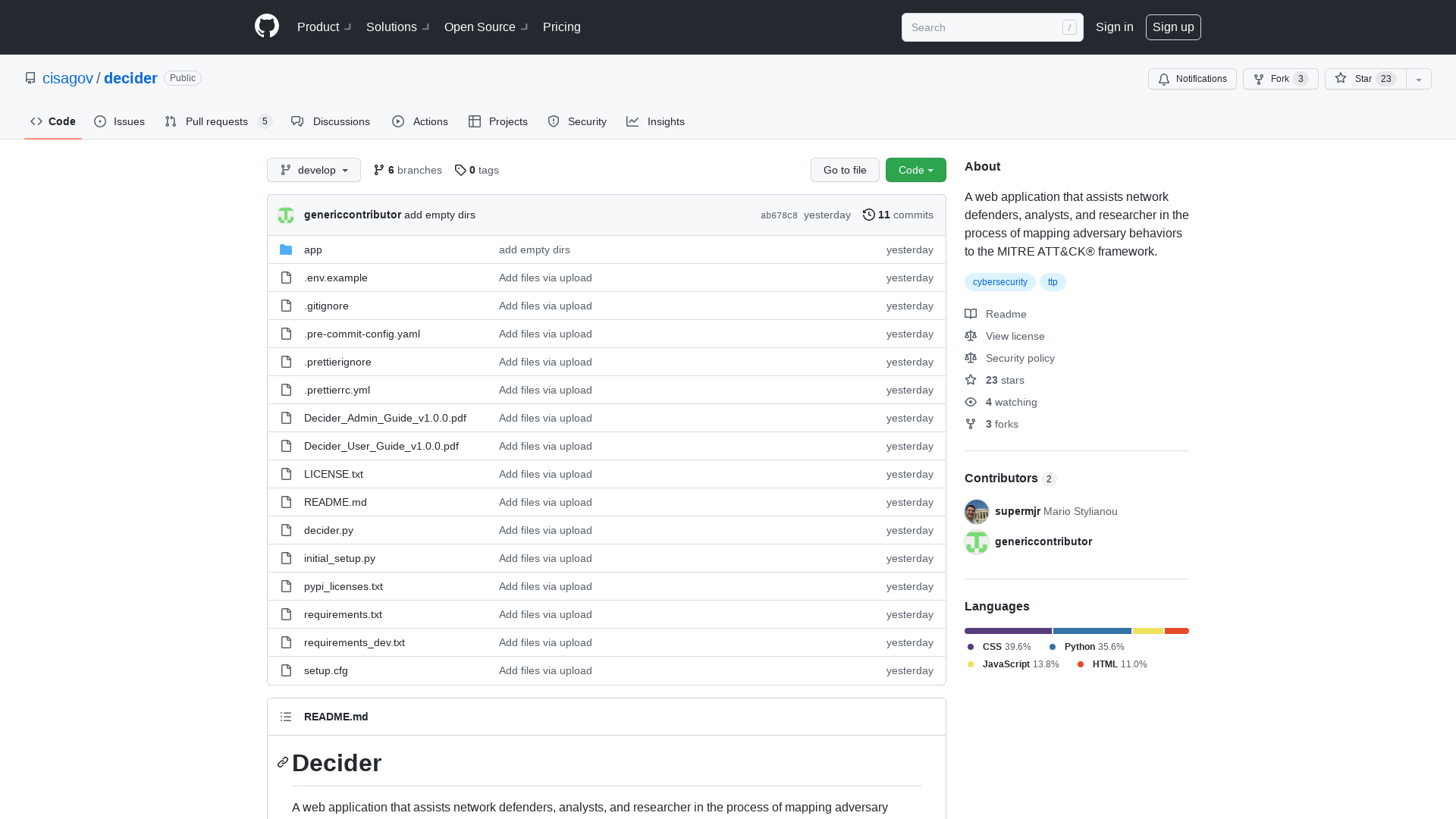 GitHub - cisagov/decider: A web application that assists network defenders, analysts, and researcher in the process of mapping adversary behaviors to the MITRE ATT&CK® framework.