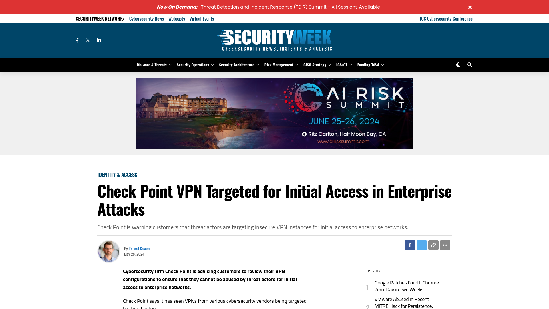 Check Point VPN Targeted for Initial Access in Enterprise Attacks - SecurityWeek