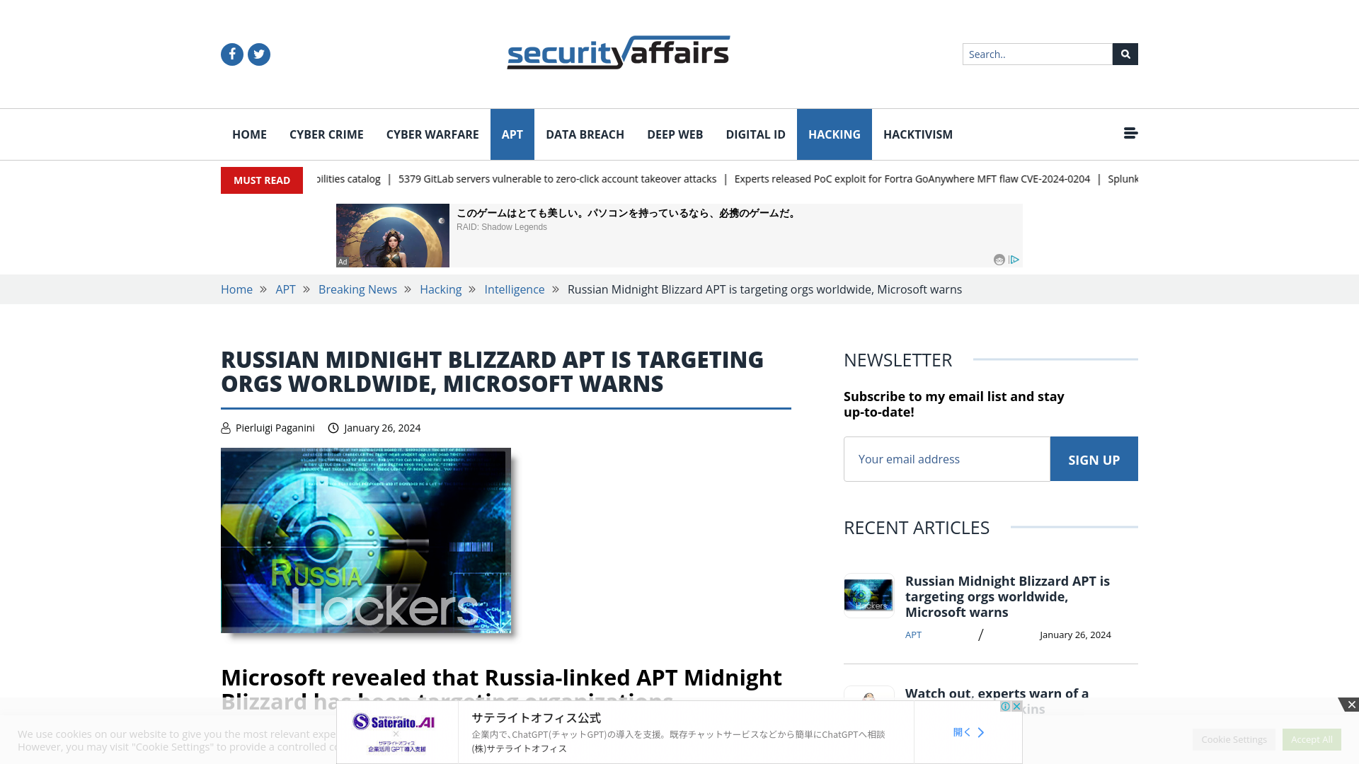 Midnight Blizzard APT is targeting orgs worldwide, Microsoft warns