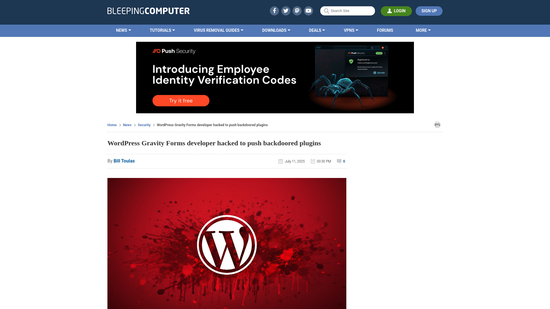 WordPress Gravity Forms developer hacked to push backdoored plugins