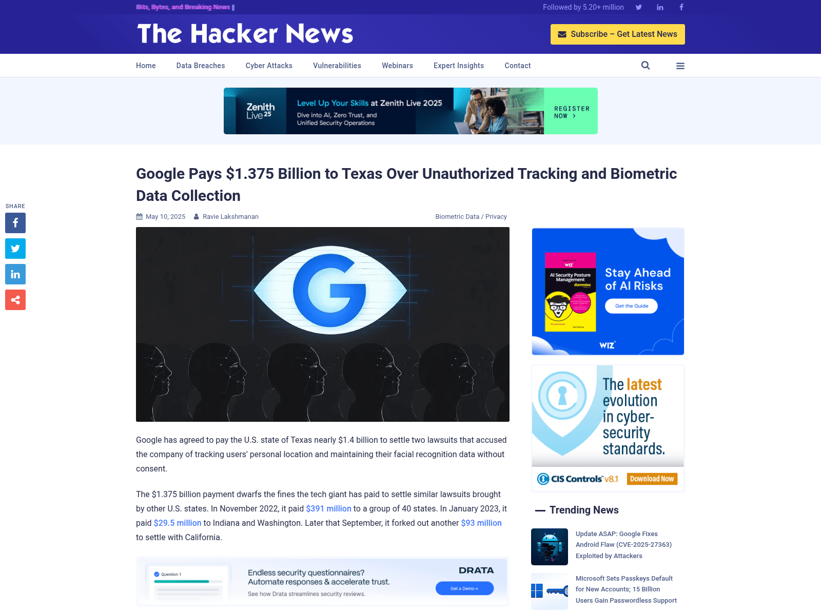 Google Pays $1.375 Billion to Texas Over Unauthorized Tracking and Biometric Data Collection