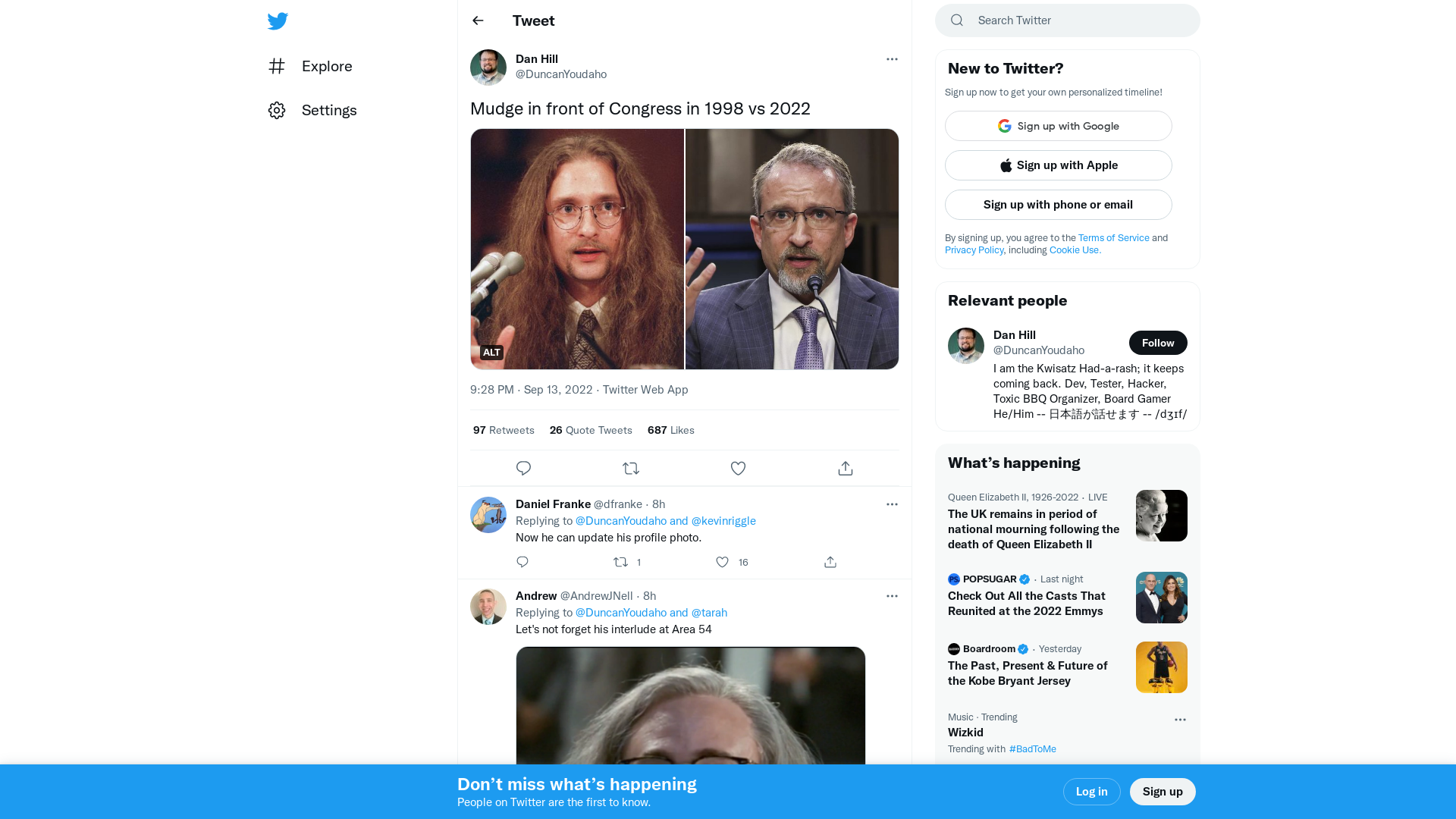 Dan Hill on Twitter: "Mudge in front of Congress in 1998 vs 2022 https://t.co/ykVp1t6lmh" / Twitter