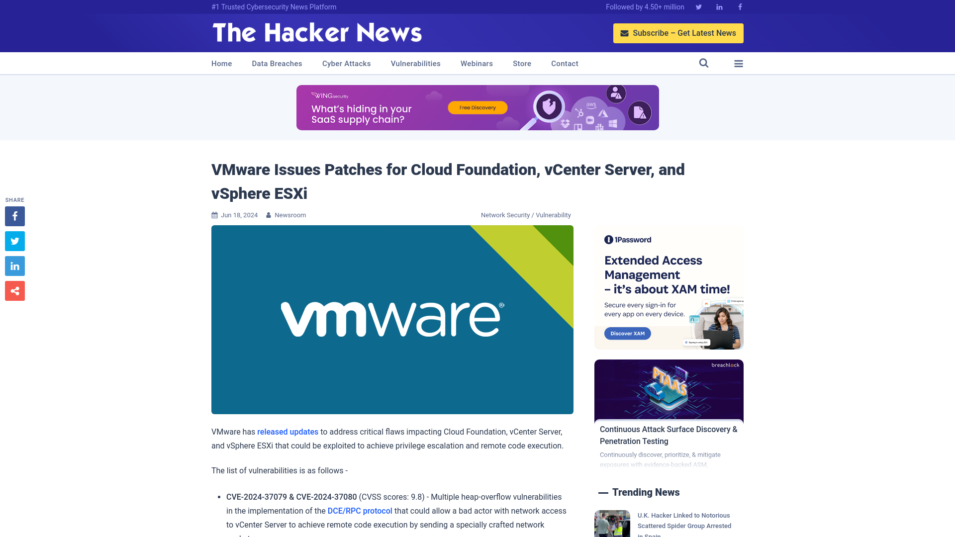 VMware Issues Patches for Cloud Foundation, vCenter Server, and vSphere ESXi