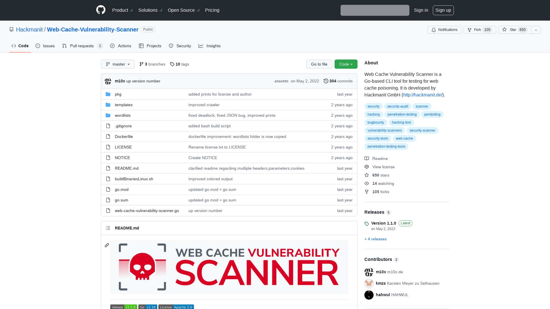 GitHub - Hackmanit/Web-Cache-Vulnerability-Scanner: Web Cache Vulnerability Scanner is a Go-based CLI tool for testing for web cache poisoning. It is developed by Hackmanit GmbH (http://hackmanit.de/).