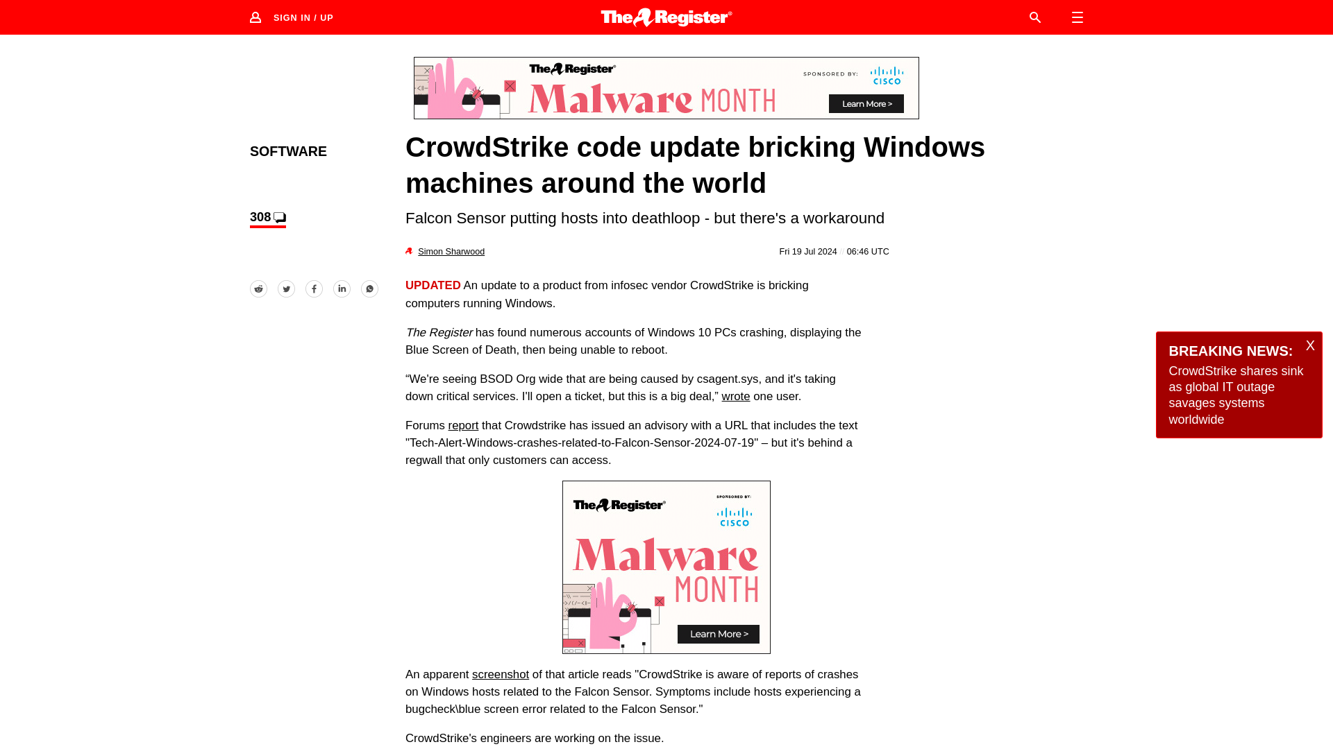 CrowdStrike code update bricking PCs around the world • The Register