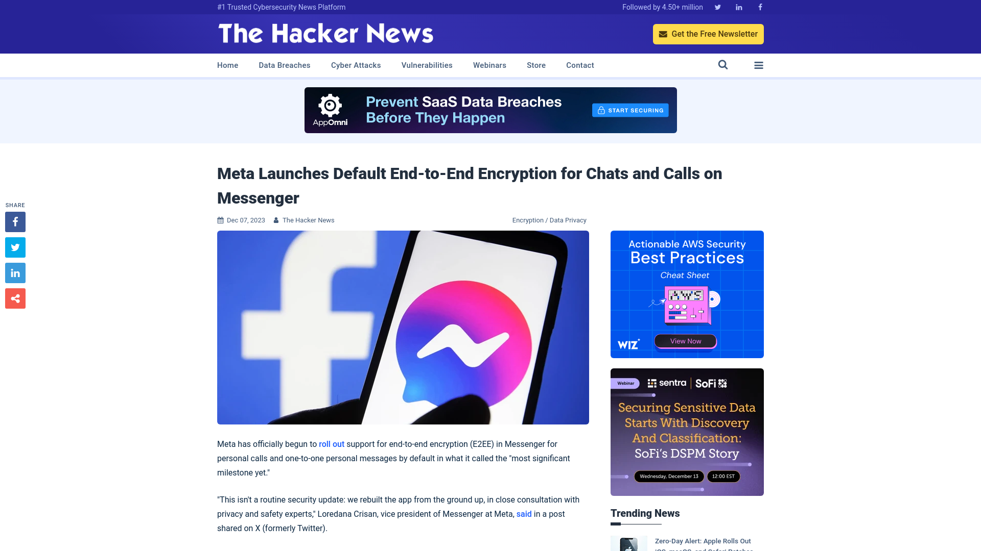 Meta Launches Default End-to-End Encryption for Chats and Calls on Messenger