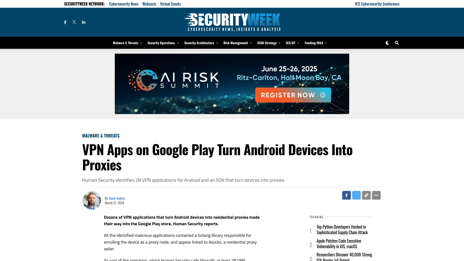 VPN Apps on Google Play Turn Android Devices Into Proxies - SecurityWeek