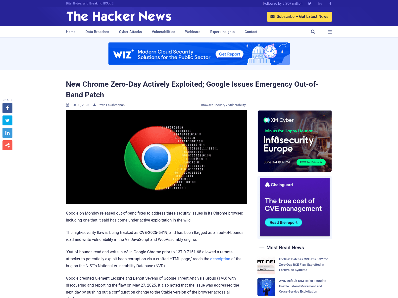New Chrome Zero-Day Actively Exploited; Google Issues Emergency Out-of-Band Patch