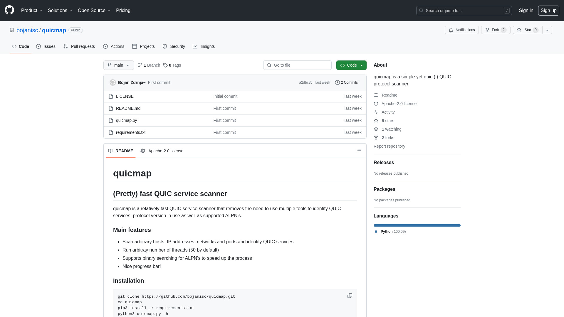 GitHub - bojanisc/quicmap: quicmap is a simple yet quic (!) QUIC protocol scanner