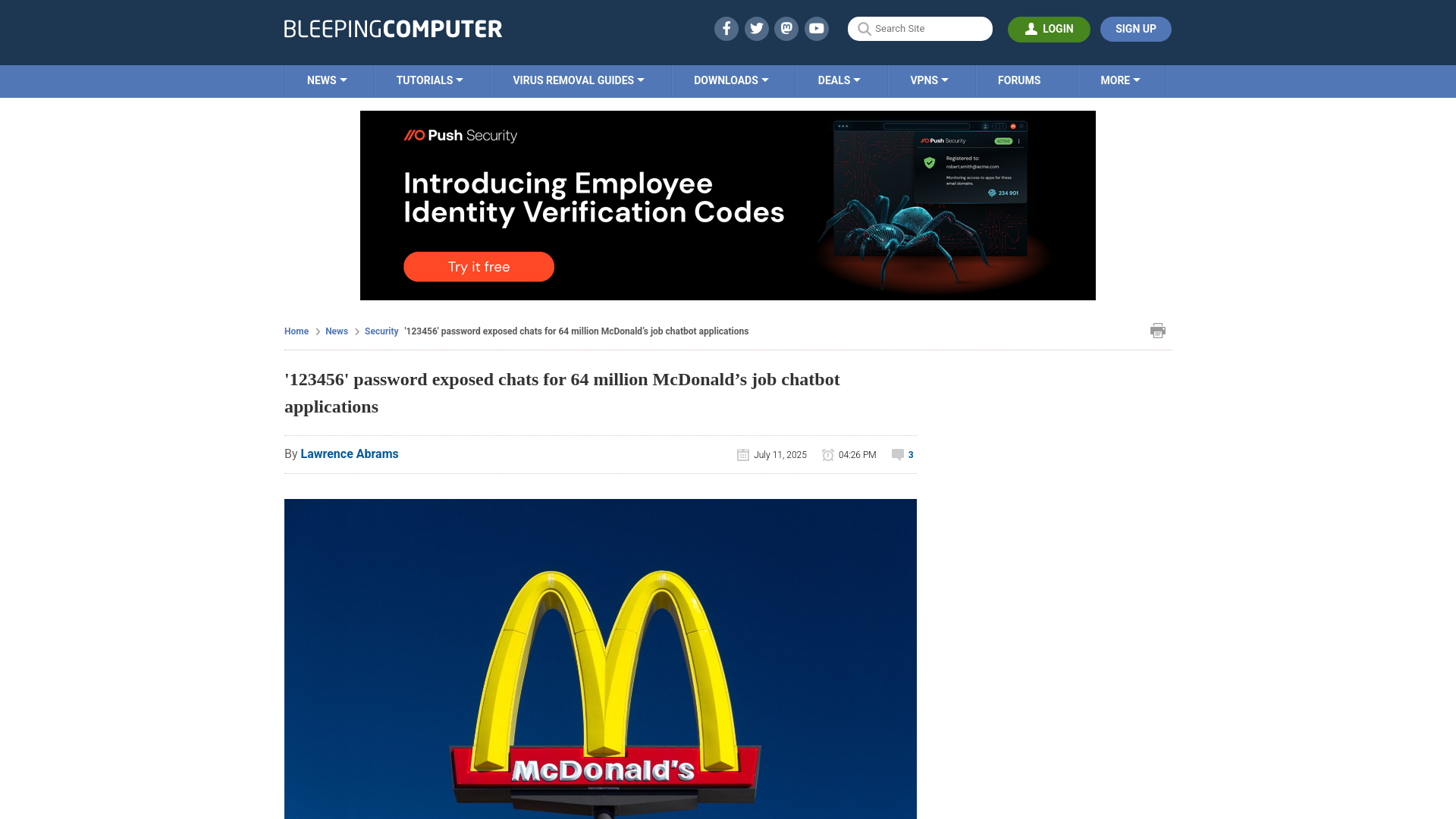 '123456' password exposed chats for 64 million McDonald’s job chatbot applications