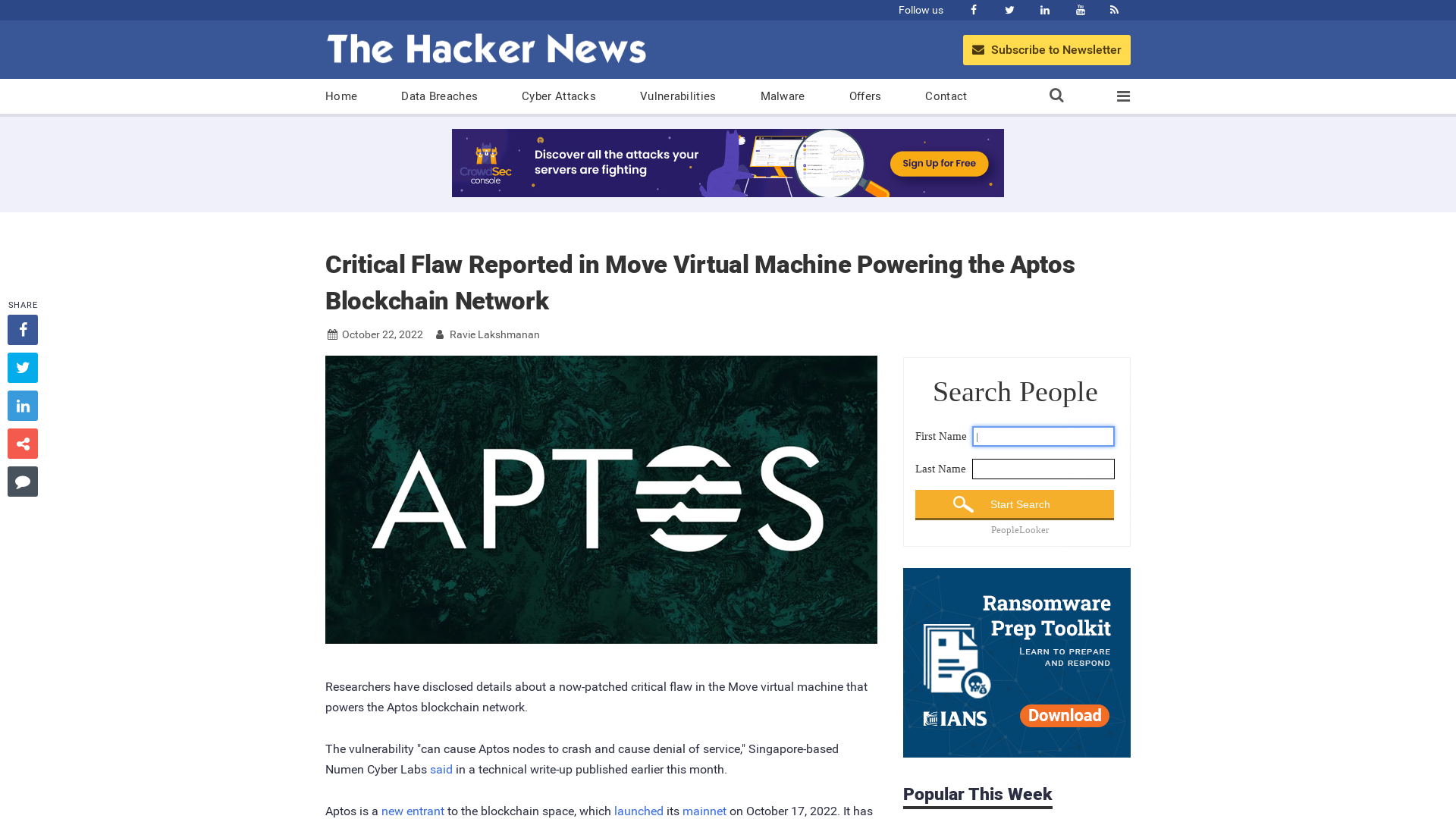 Critical Flaw Reported in Move Virtual Machine Powering the Aptos Blockchain Network