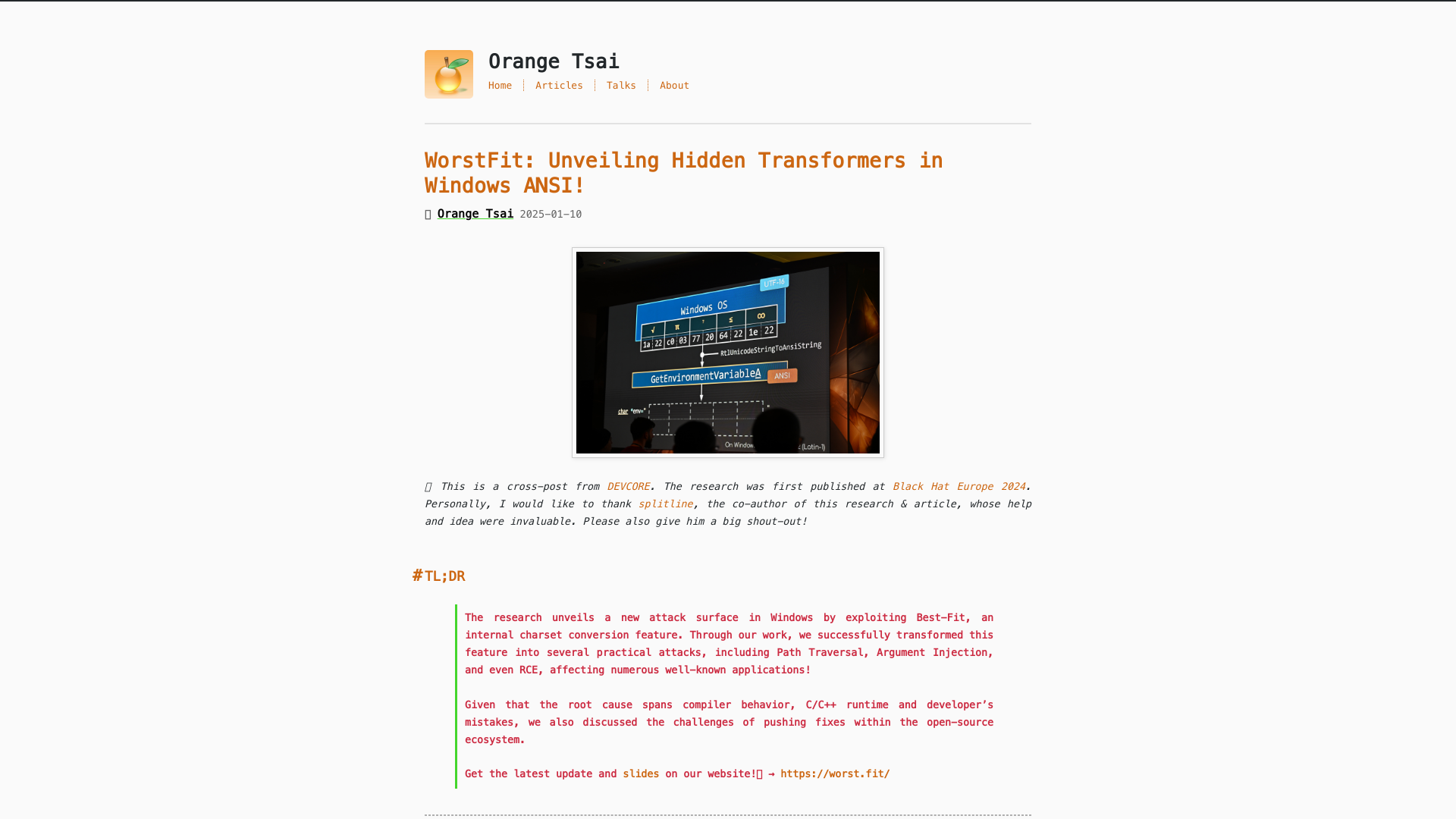 WorstFit: Unveiling Hidden Transformers in Windows ANSI! | Orange Tsai