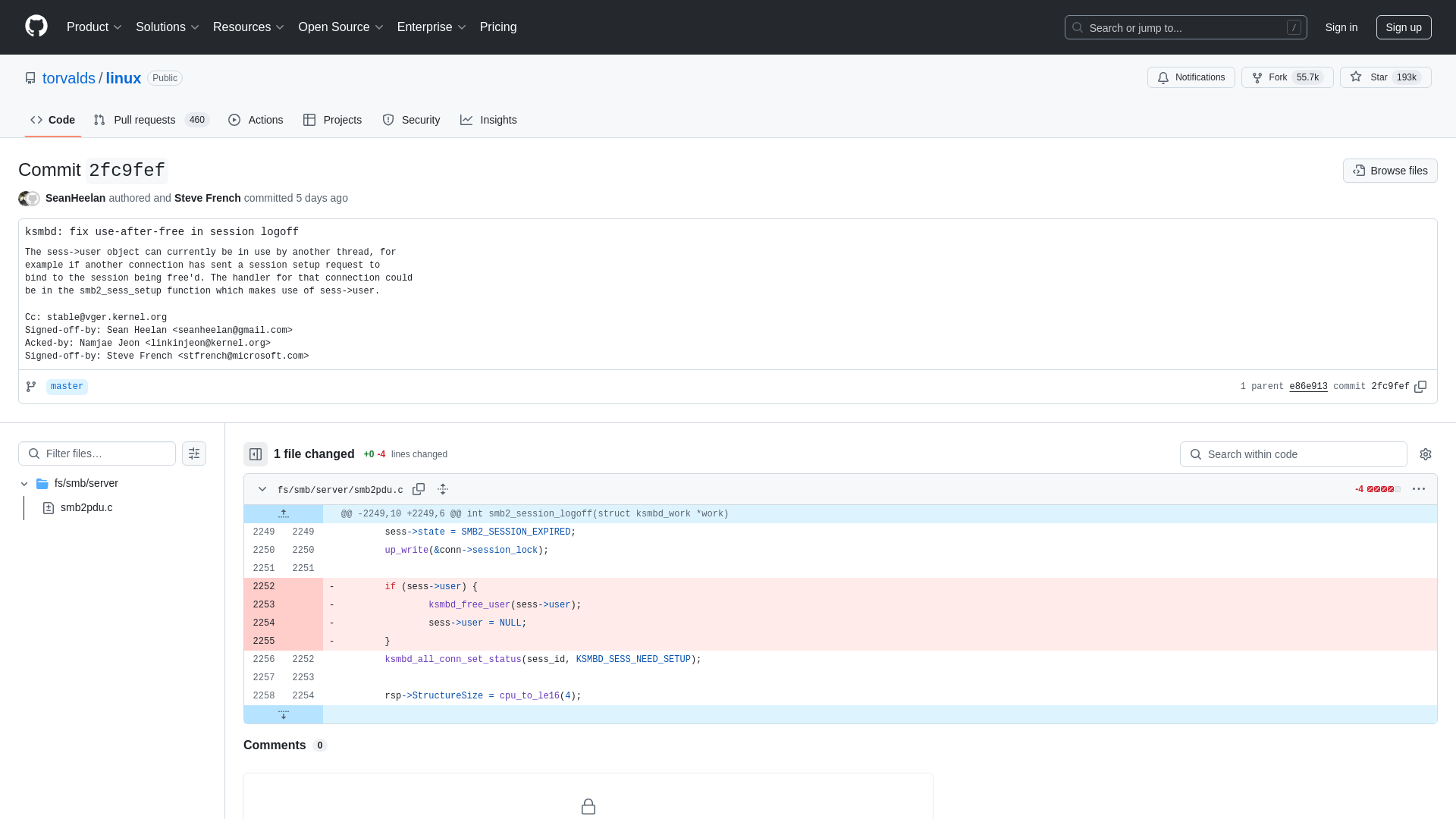 ksmbd: fix use-after-free in session logoff · torvalds/linux@2fc9fef · GitHub