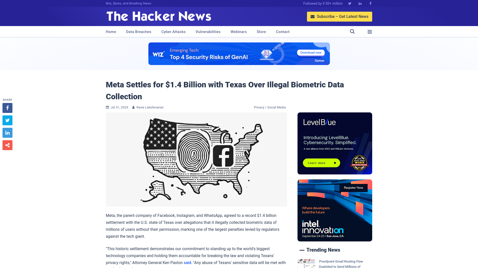 Meta Settles for $1.4 Billion with Texas Over Illegal Biometric Data Collection