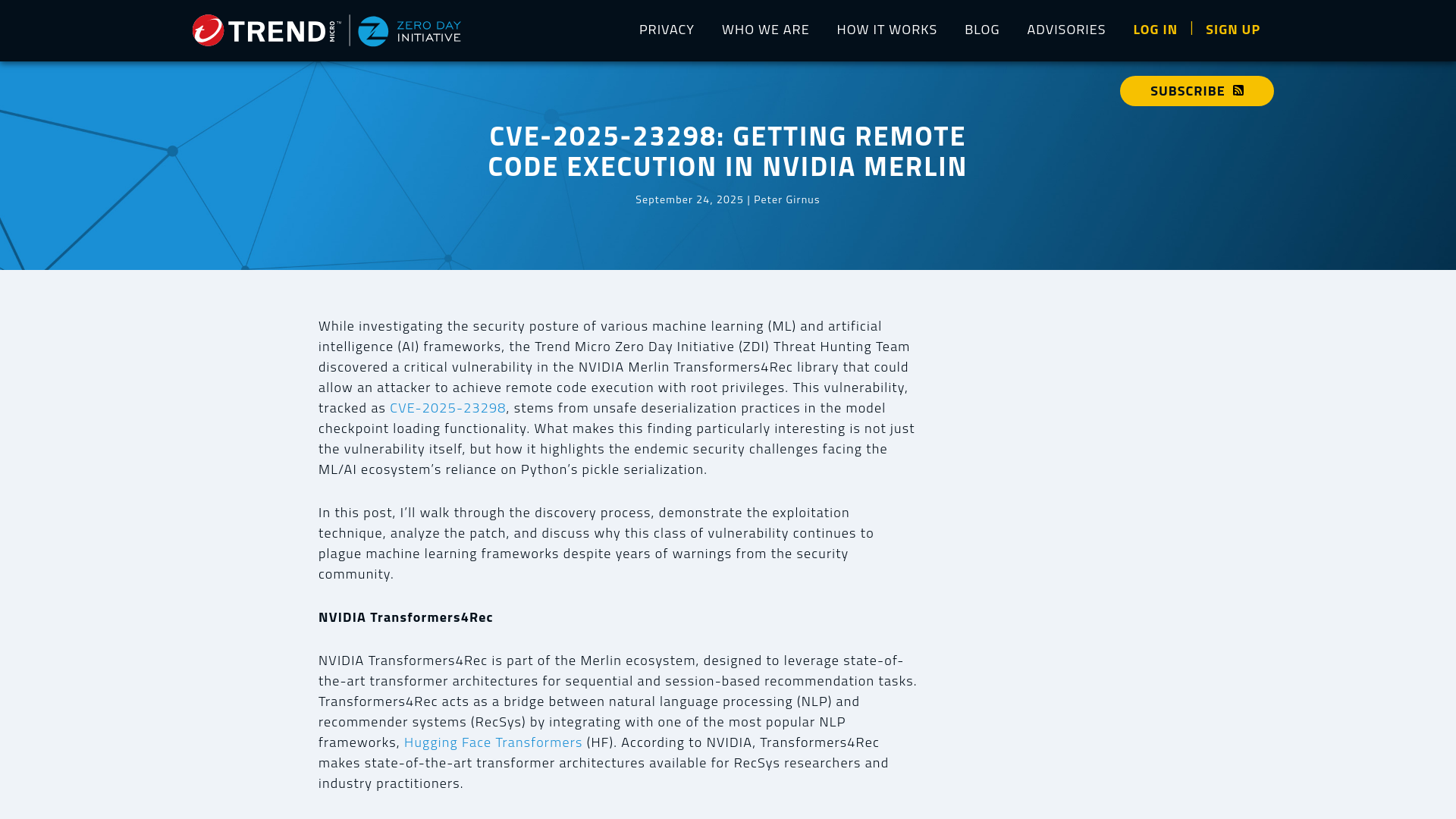 Zero Day Initiative — CVE-2025-23298: Getting Remote Code Execution in NVIDIA Merlin