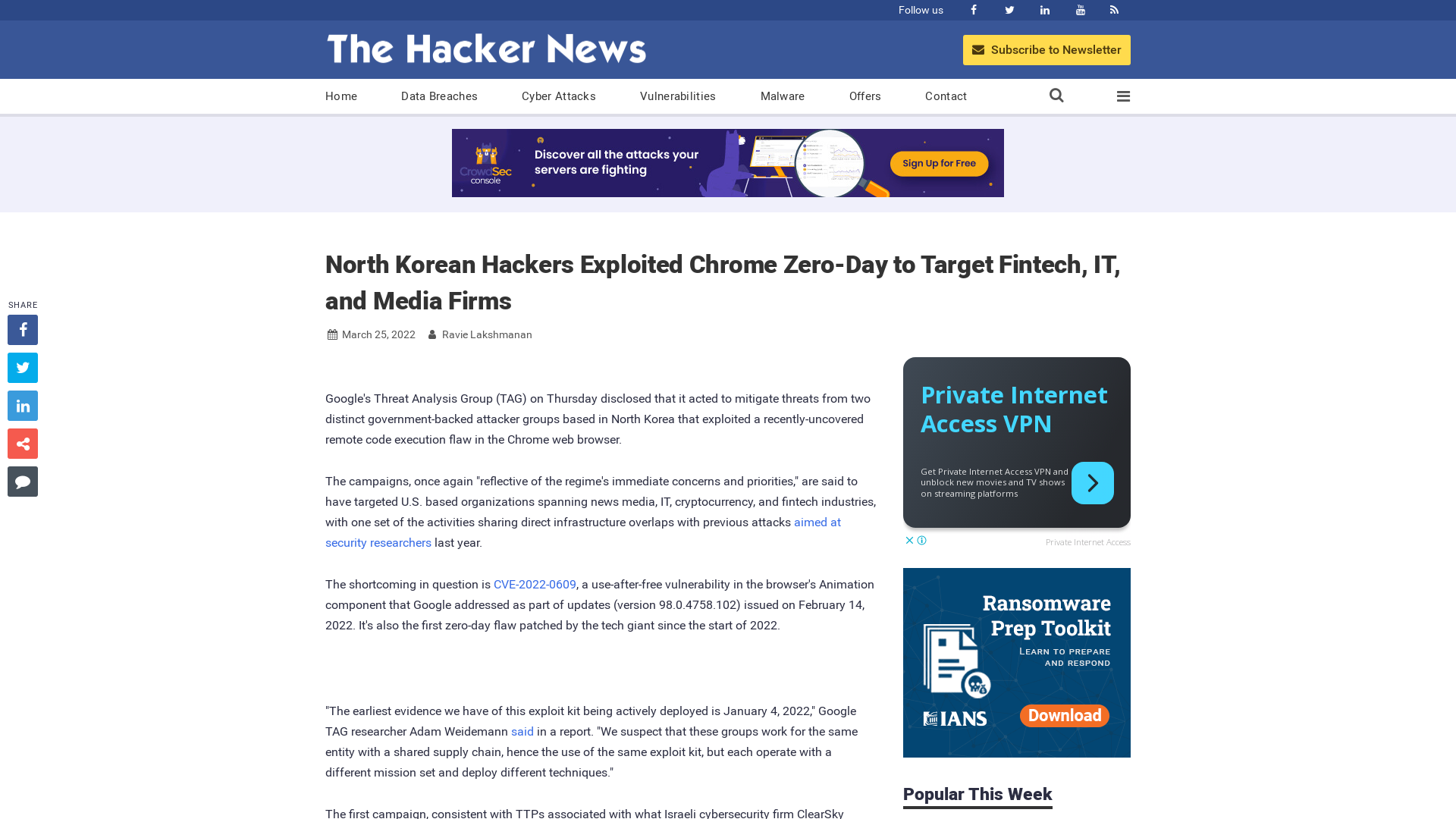 North Korean Hackers Exploited Chrome Zero-Day to Target Fintech, IT, and Media Firms