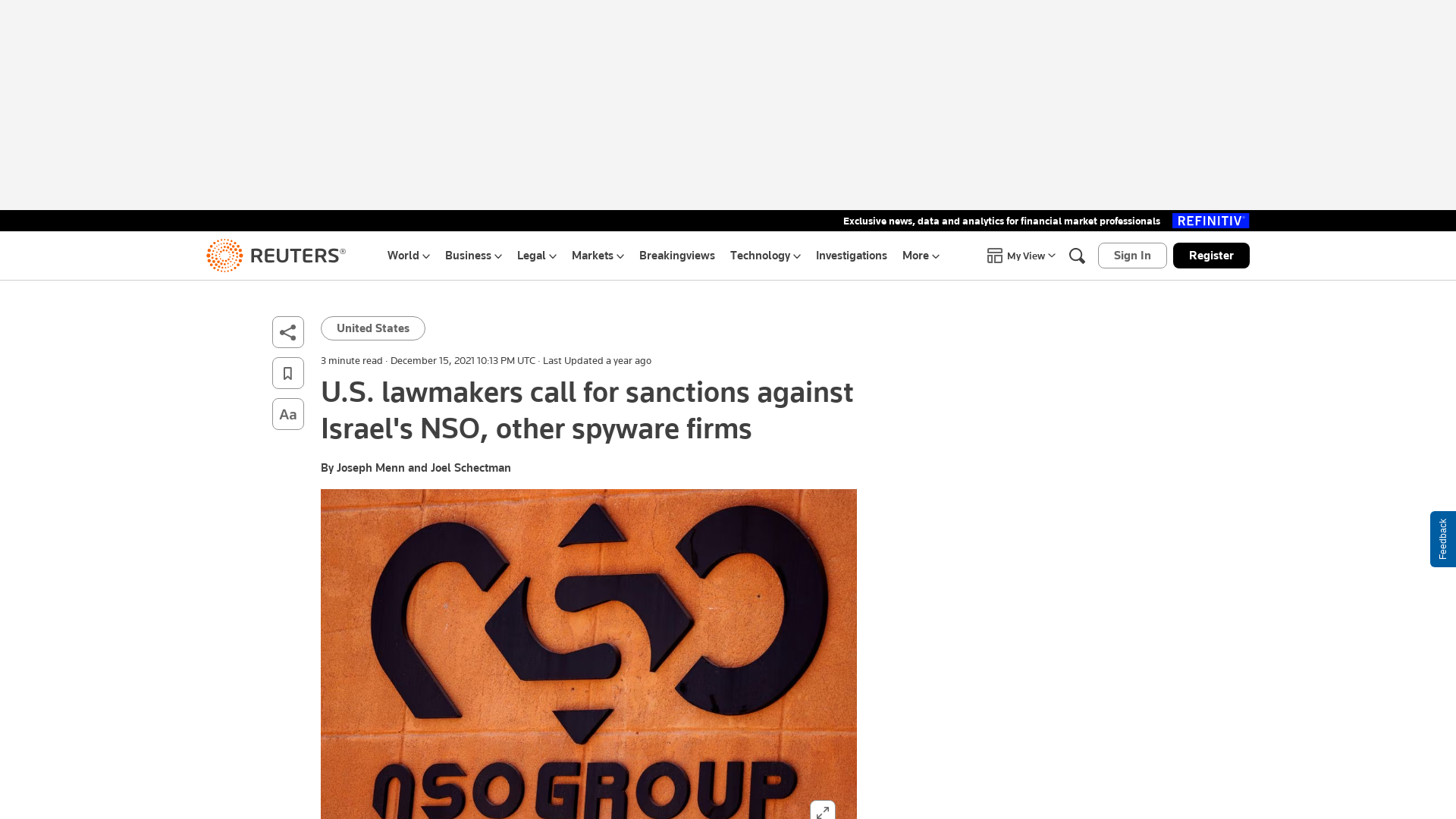 U.S. lawmakers call for sanctions against Israel's NSO, other spyware firms | Reuters