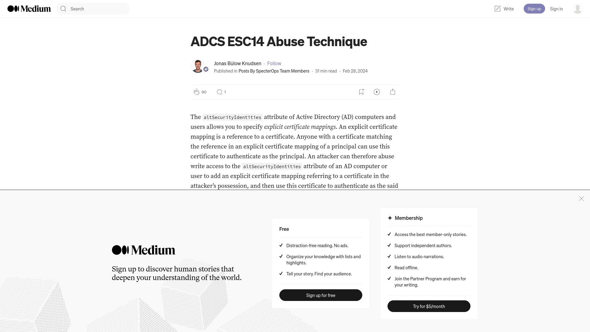 ADCS ESC14 Abuse Technique. The altSecurityIdentities attribute of… | by Jonas Bülow Knudsen | Feb, 2024 | Posts By SpecterOps Team Members