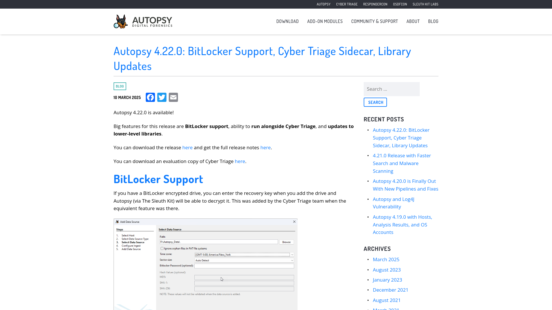 Autopsy - Autopsy 4.22.0: BitLocker Support, Cyber Triage Sidecar, Library Updates