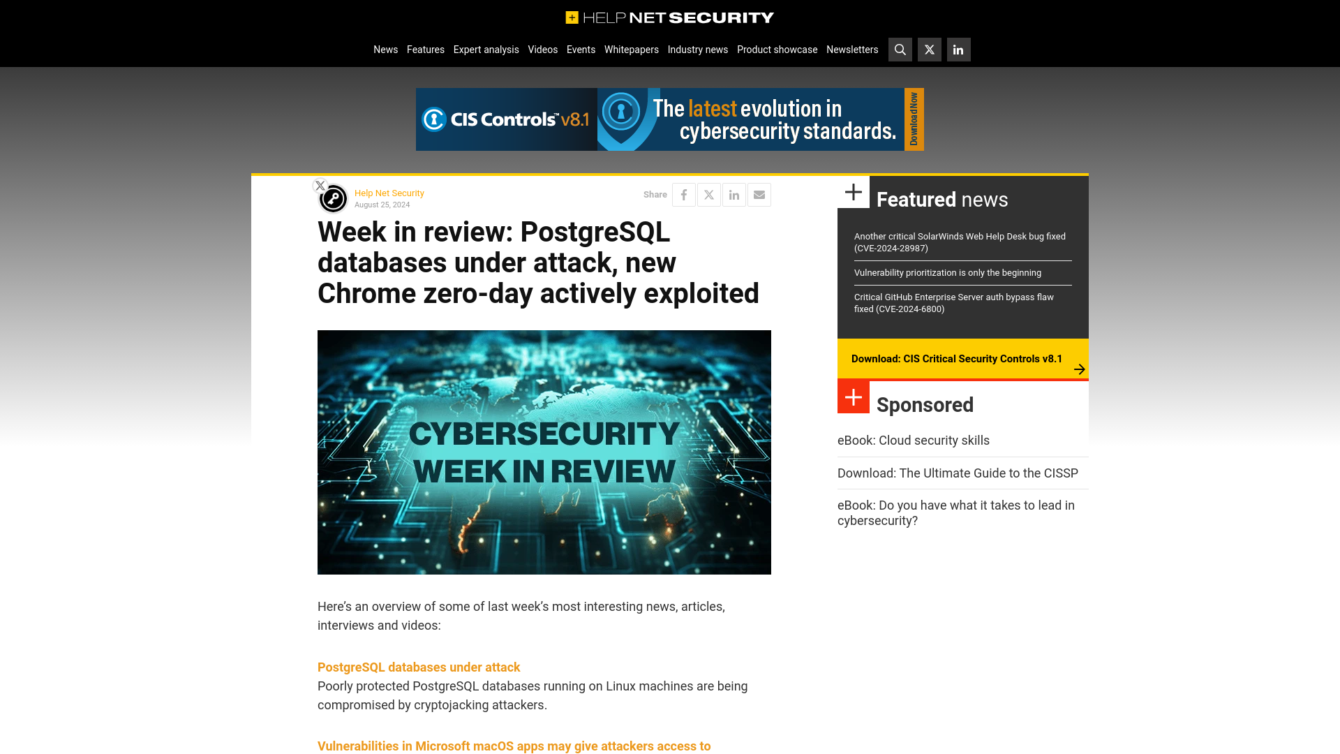 Week in review: PostgreSQL databases under attack, new Chrome zero-day actively exploited - Help Net Security