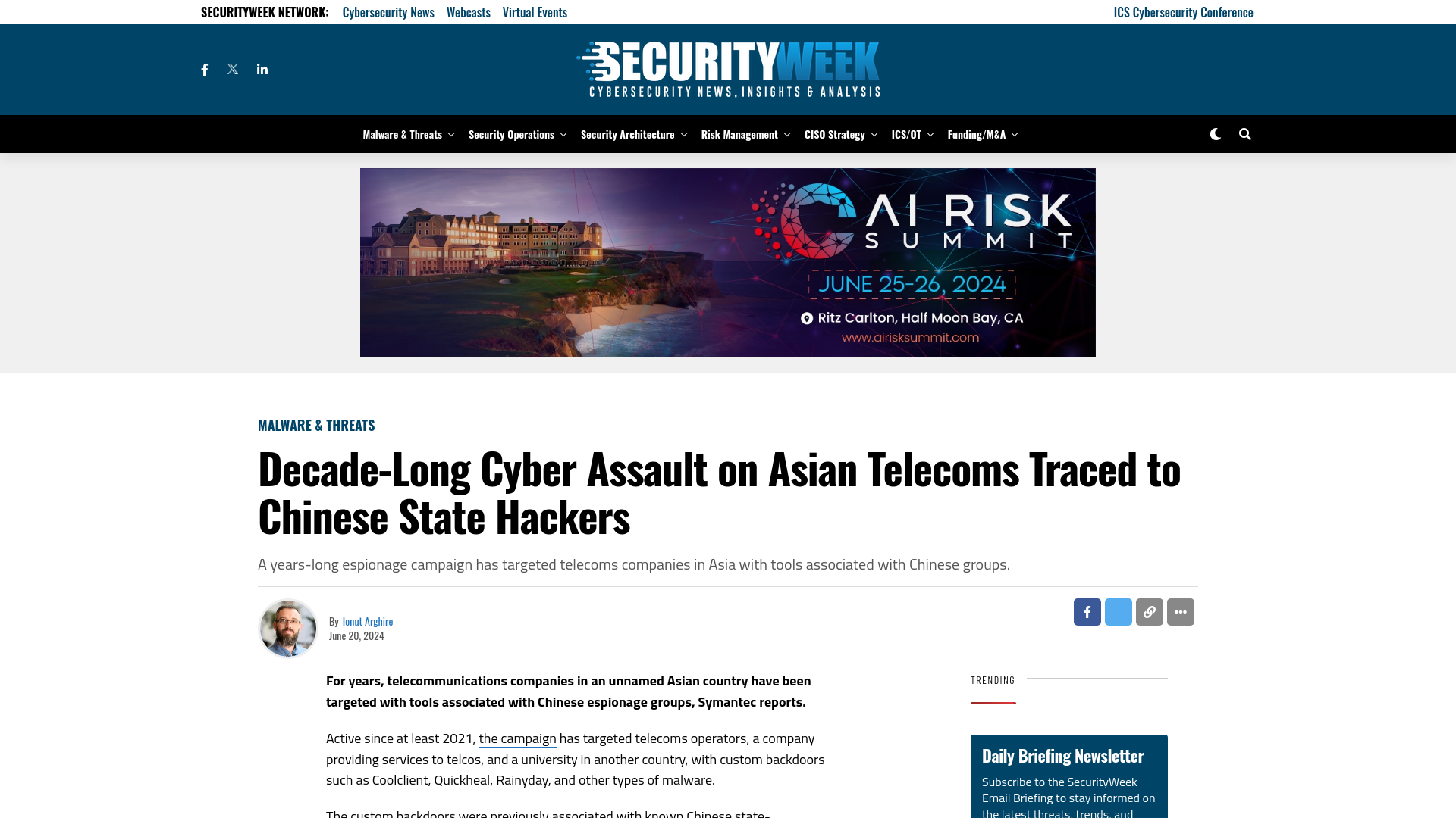 Decade-Long Cyber Assault on Asian Telecoms Traced to Chinese State Hackers - SecurityWeek