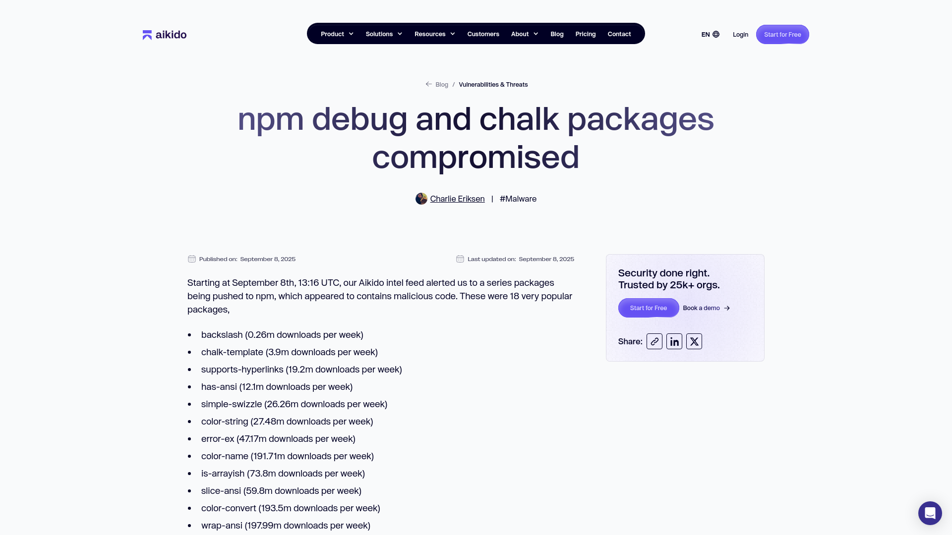 npm debug and chalk packages compromised