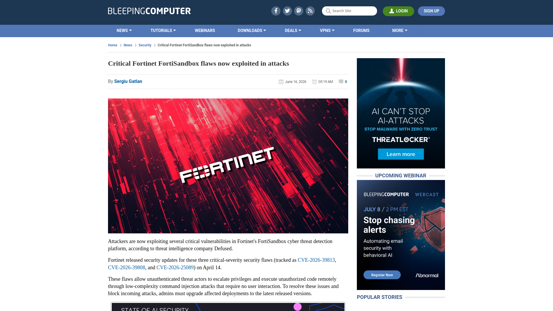 Critical Fortinet FortiSandbox flaws now exploited in attacks