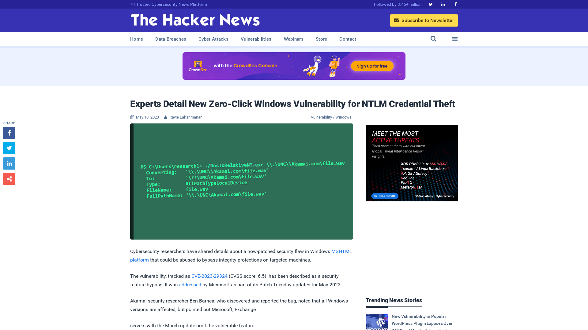 Experts Detail New Zero-Click Windows Vulnerability for NTLM Credential Theft