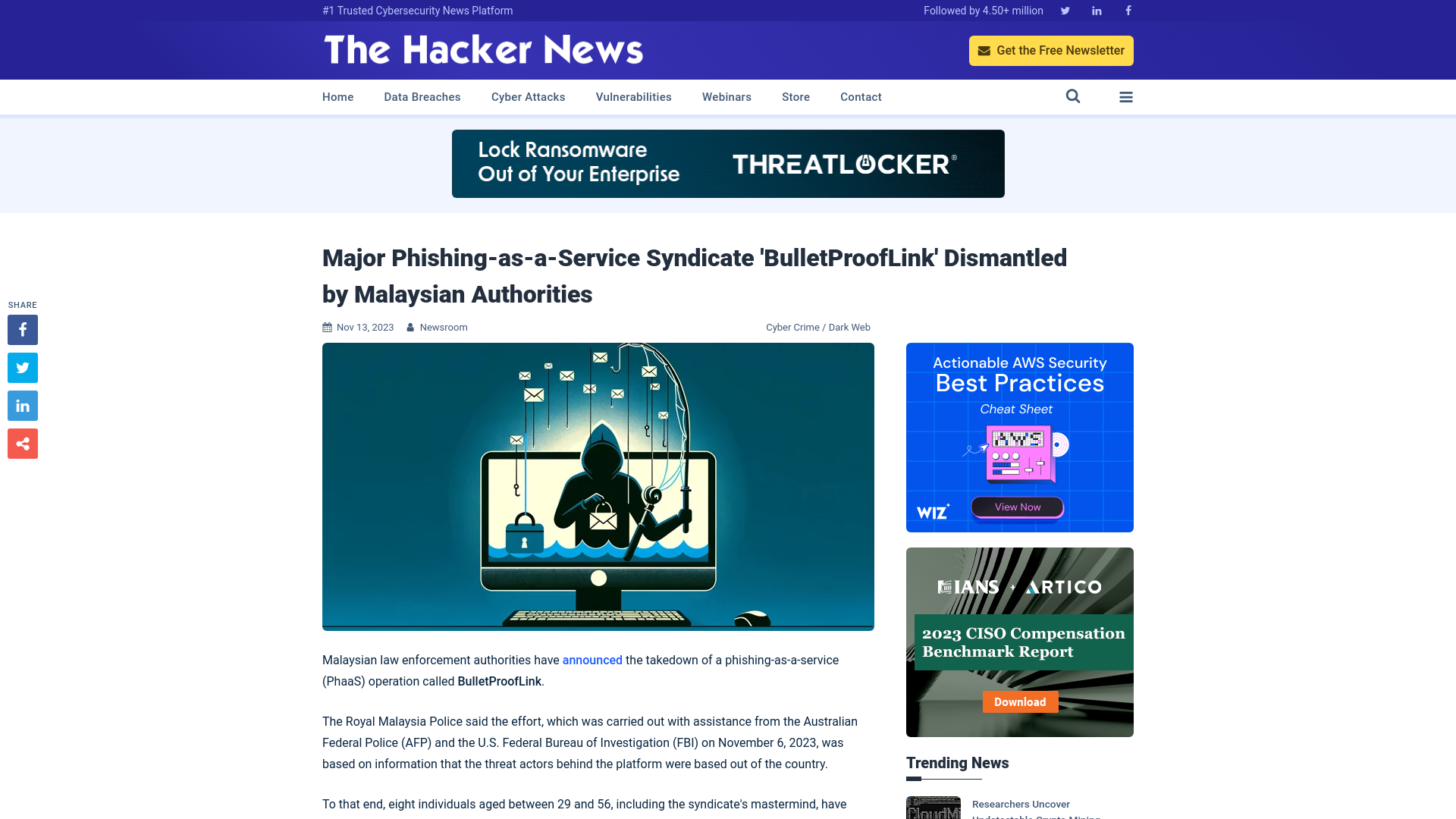 Major Phishing-as-a-Service Syndicate 'BulletProofLink' Dismantled by Malaysian Authorities