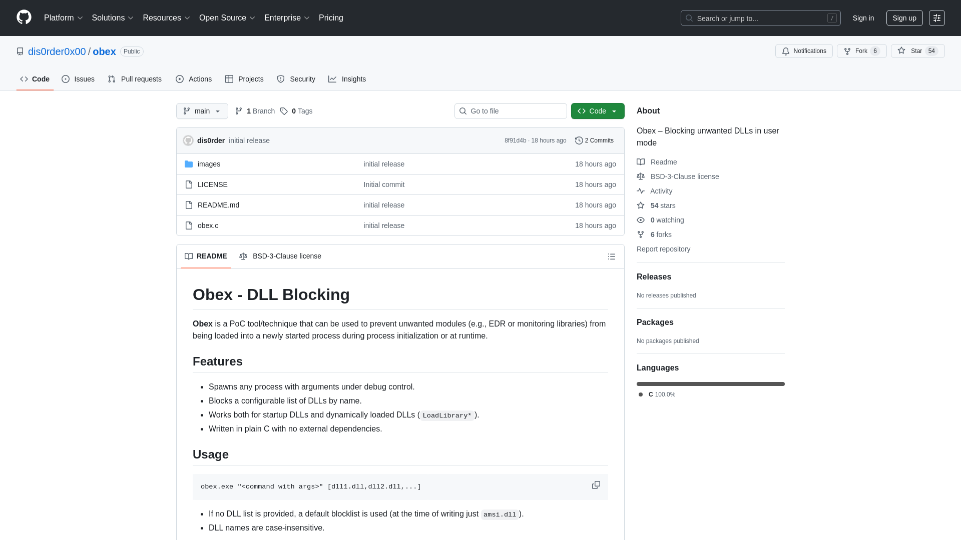 GitHub - dis0rder0x00/obex: Obex – Blocking unwanted DLLs in user mode