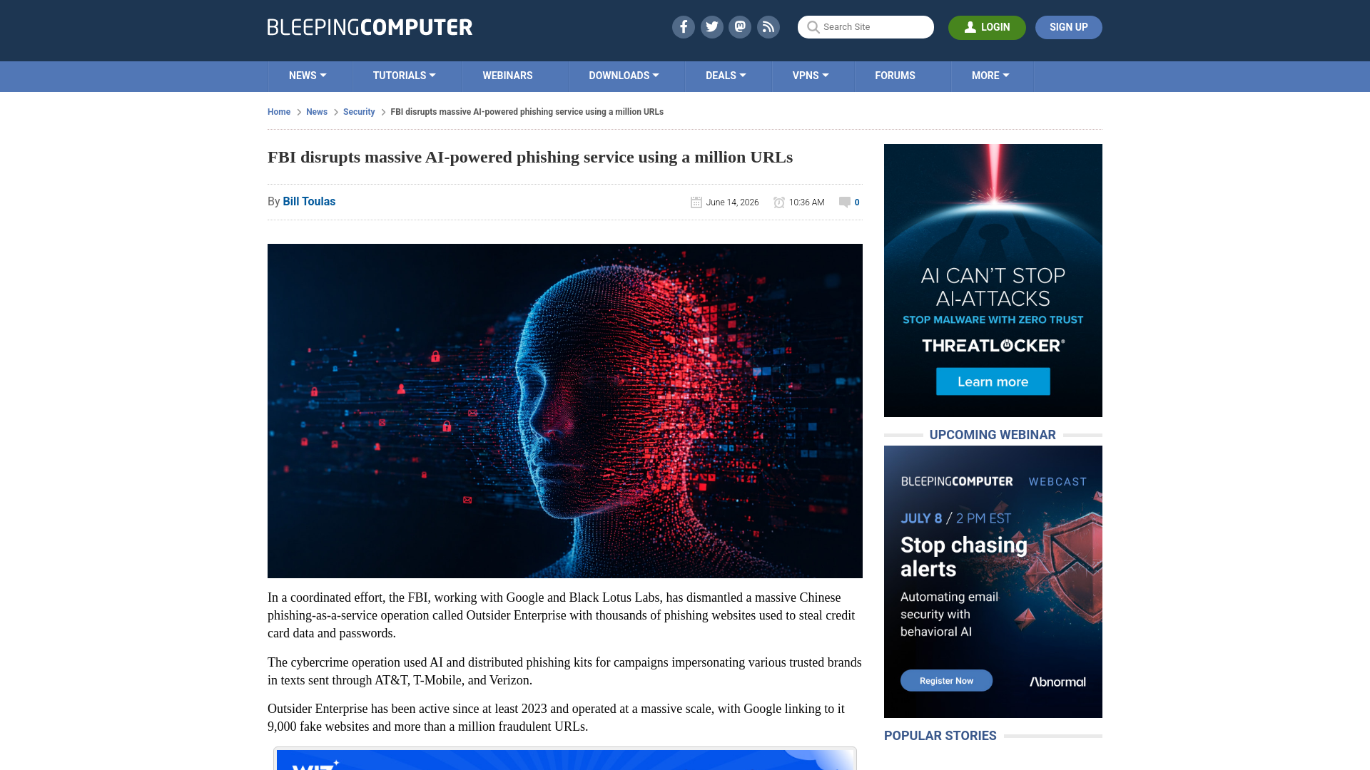 FBI disrupts massive AI-powered phishing service using a million URLs