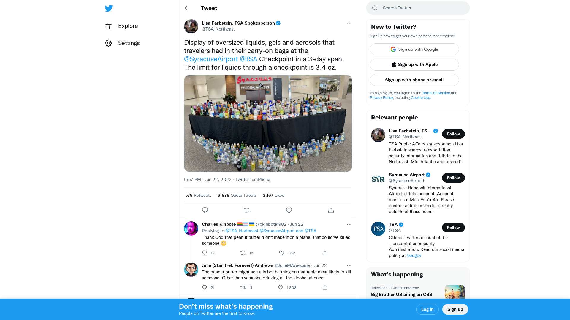 Lisa Farbstein, TSA Spokesperson on Twitter: "Display of oversized liquids, gels and aerosols that travelers had in their carry-on bags at the ⁦@SyracuseAirport⁩ @TSA Checkpoint in a 3-day span. The limit for liquids through a checkpoint is 3.4 oz. https://t.co/Fan95TLrLy" / Twitter
