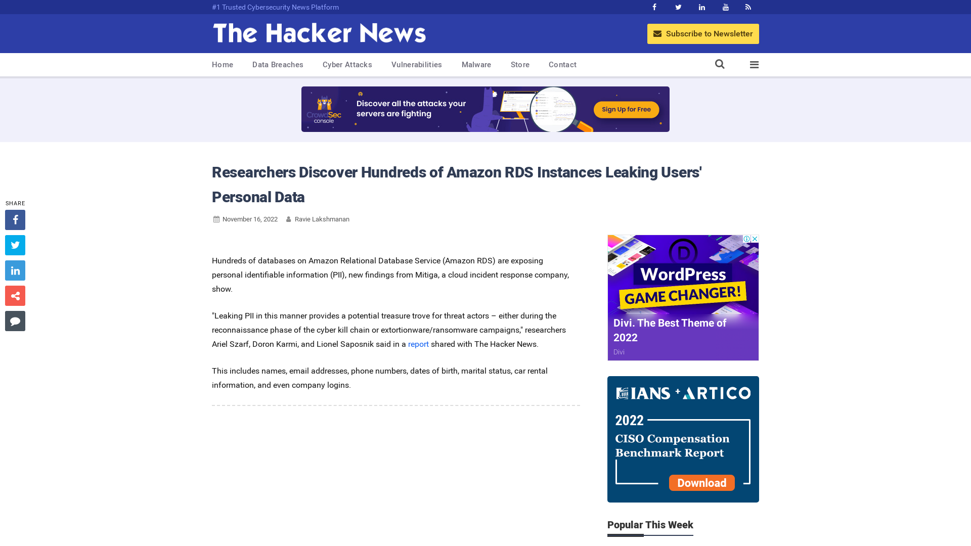 Researchers Discover Hundreds of Amazon RDS Instances Leaking Users' Personal Data