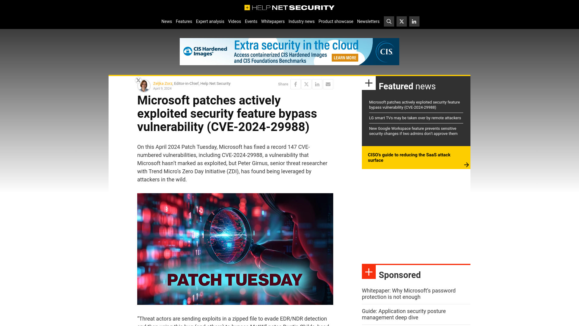 Microsoft patches actively exploited security feature bypass vulnerability (CVE-2024-29988) - Help Net Security