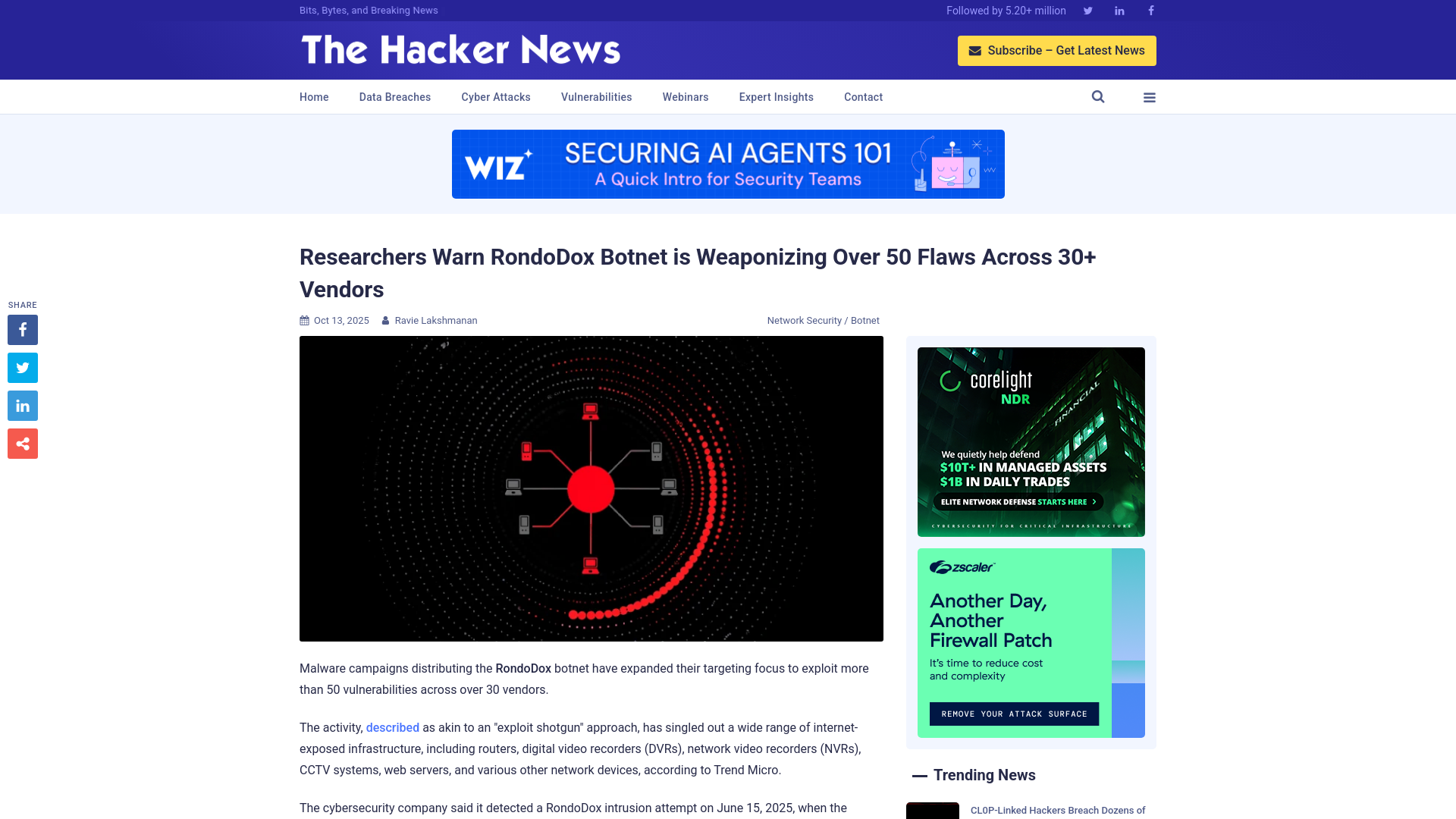 Researchers Warn RondoDox Botnet is Weaponizing Over 50 Flaws Across 30+ Vendors