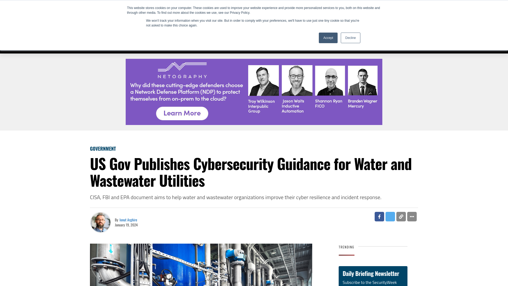 US Gov Publishes Cybersecurity Guidance for Water and Wastewater Utilities - SecurityWeek