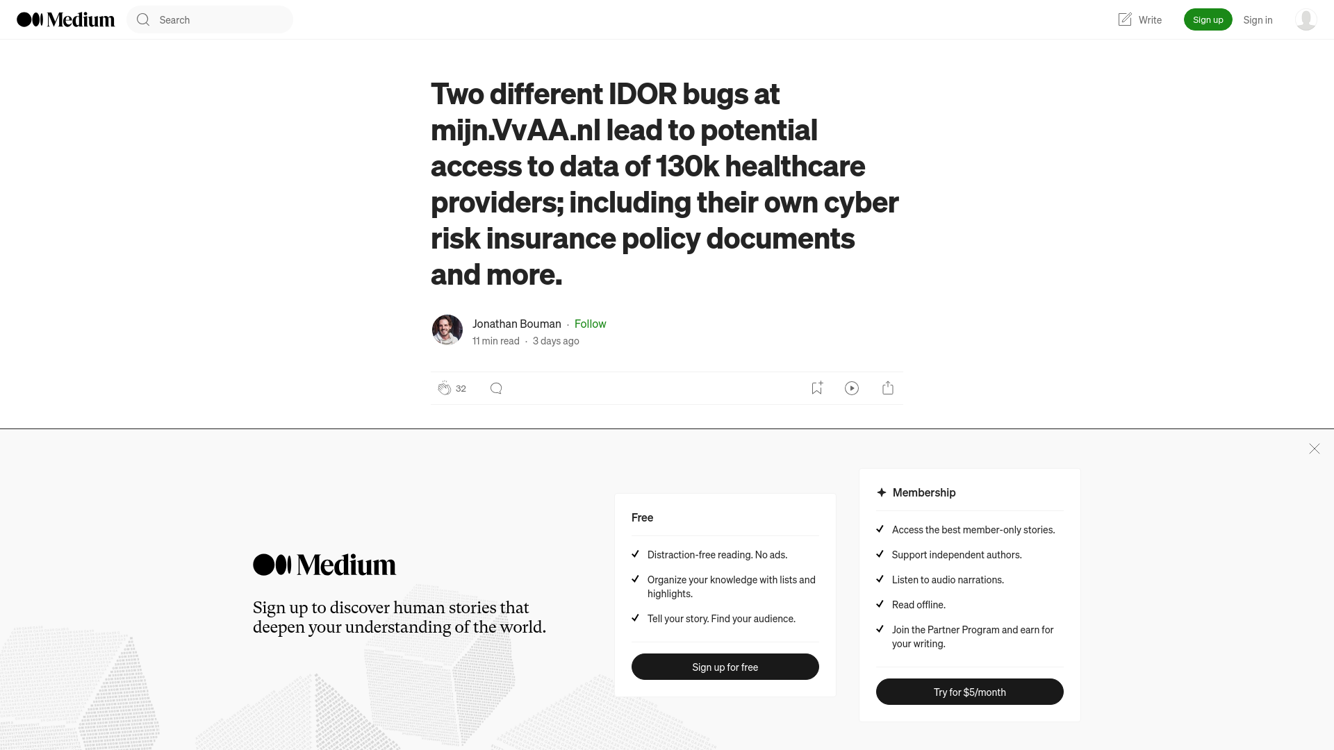 Two different IDOR bugs at mijn.VvAA.nl lead to potential access to data of 130k healthcare providers; including their own cyber risk insurance policy documents and more. | by Jonathan Bouman | Mar, 2024 | Medium