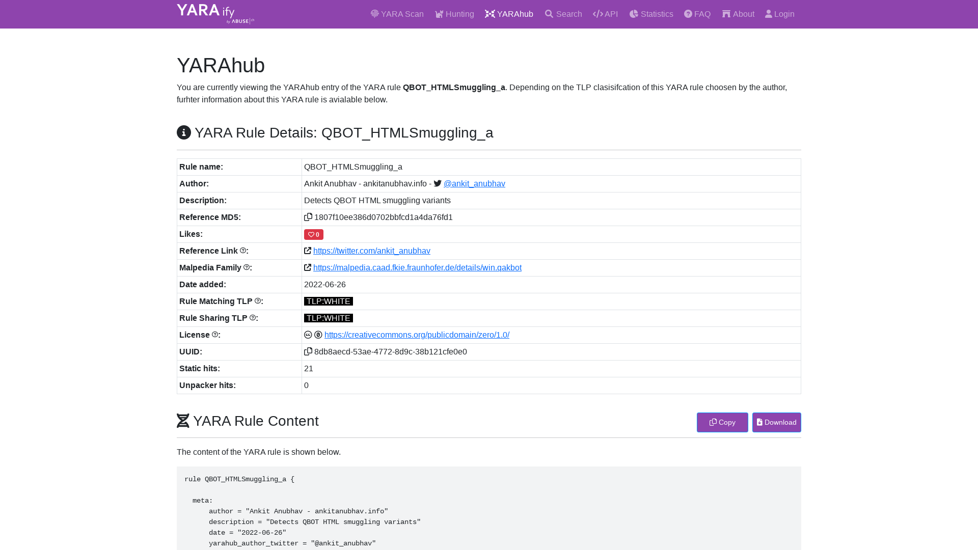 YARAify | Rule QBOT_HTMLSmuggling_a