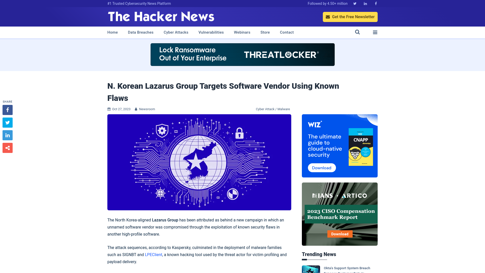 N. Korean Lazarus Group Targets Software Vendor Using Known Flaws